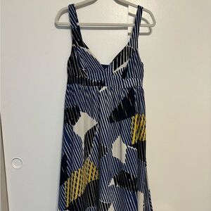 Banana Republic blue/white/yellow stripe pattern sleeveless midi dress